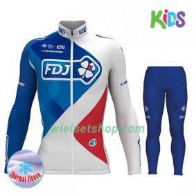 Kind Fietskleding (Wielershirt Lange Mouw + Fietsbroek Lang) 2017 FDJ N001 Winter Thermal Fleece